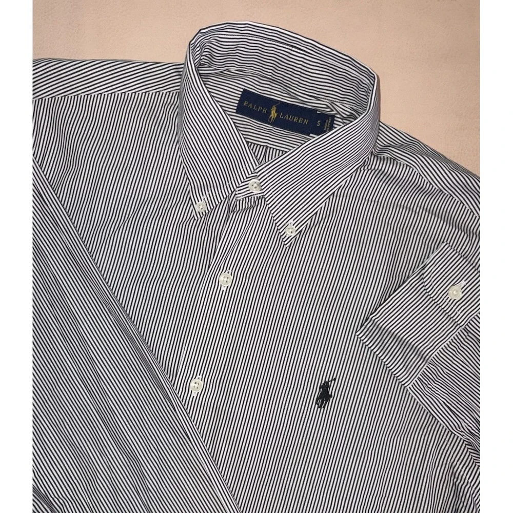 New Polo Ralph Lauren Small White Black Long Sleeve Striped Button Down
